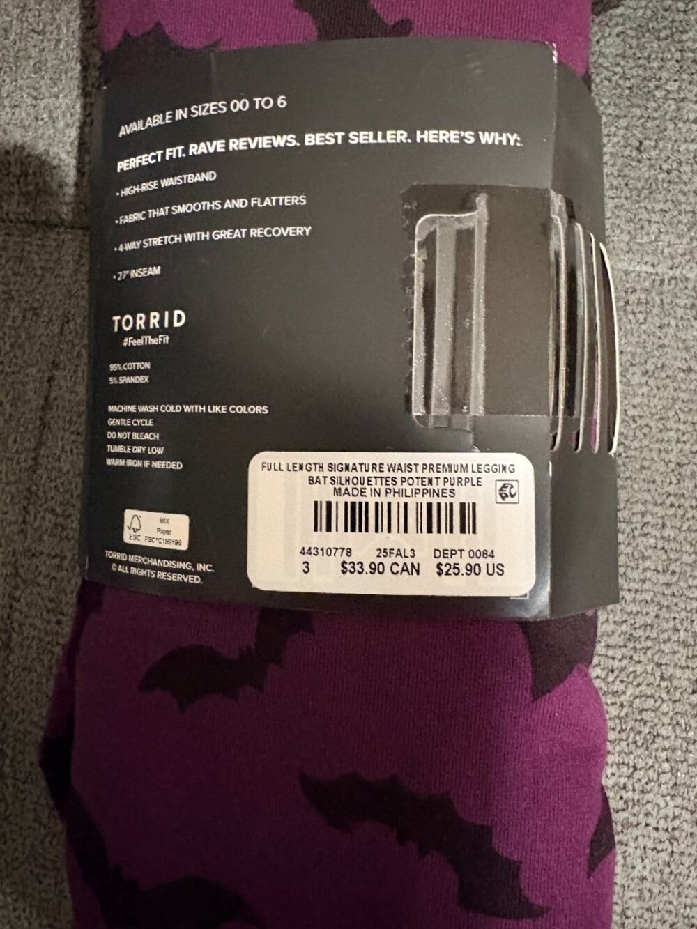 Torrid Purple Black Bat Halloween Premium Leggings 3X 22-24 NWT - Picture 2 of 2